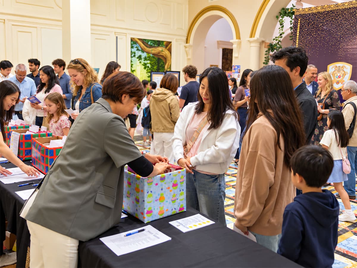 Volunteers assisting guests at the Youth Art Contest at the International Art Museum of America